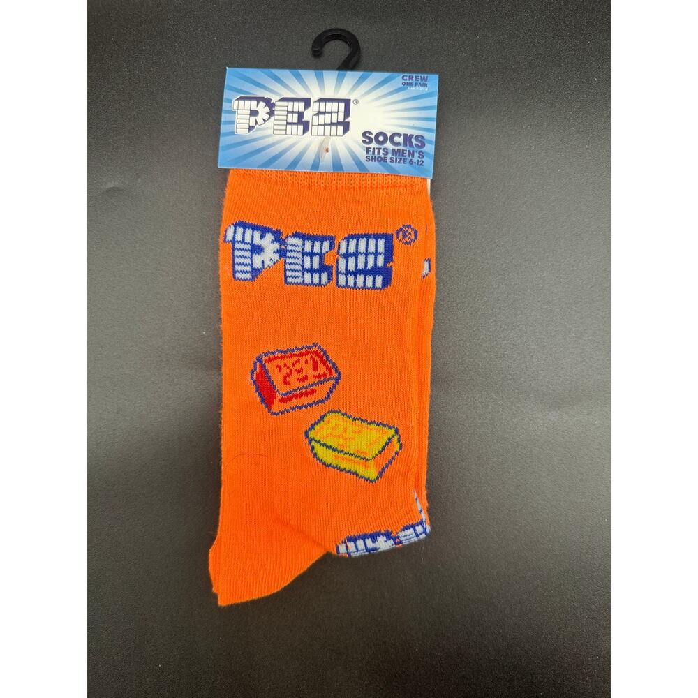 PEZ Candy Crew Socks Men’s 6-12 Orange Retro Candy Logo Novelty New